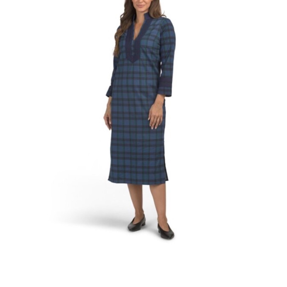 Sail‎ to Sable Navy and Light Blue Plaid Dress Size L